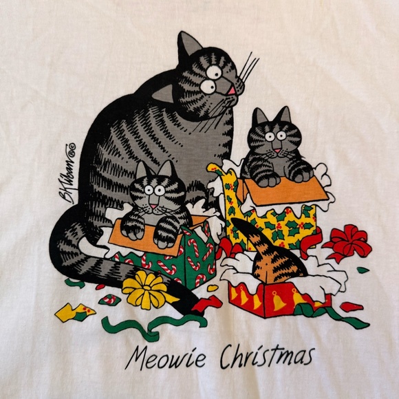 VTG 90s Y2k NWT B.Kliban Cat Crazy "Meowie Christmas"  White T-Shirt Mens Large - Picture 2 of 11
